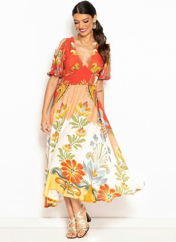 Imagem principal Vestido Longo de Viscose Energia Floral Vermelho FARM FARM