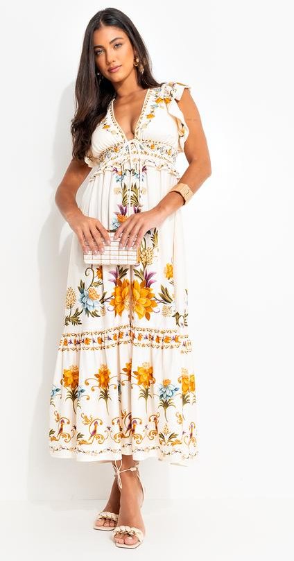 Vestido Longo Delicadeza de Verão Off White