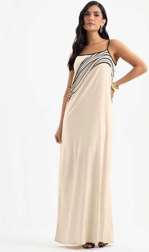 Vestido Longo em Viscose Bege
