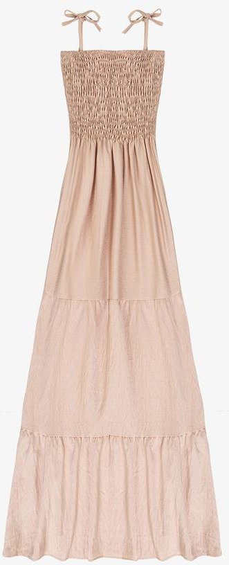 Vestido Longo Feminino de Lastex Duna Liso Bege