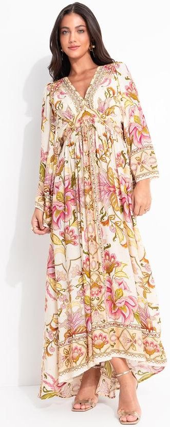 Vestido Longo Jardim Majestoso Bege