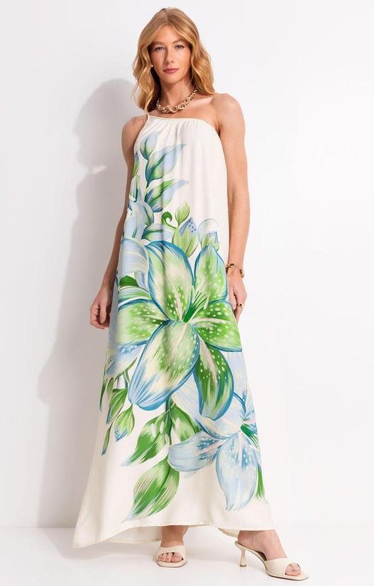 Vestido Longo Lírio Tropical Bege