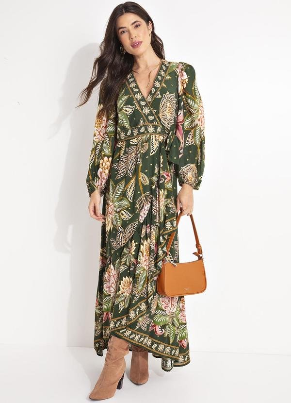 Vestido Longo Manga Floral Delhi Verde