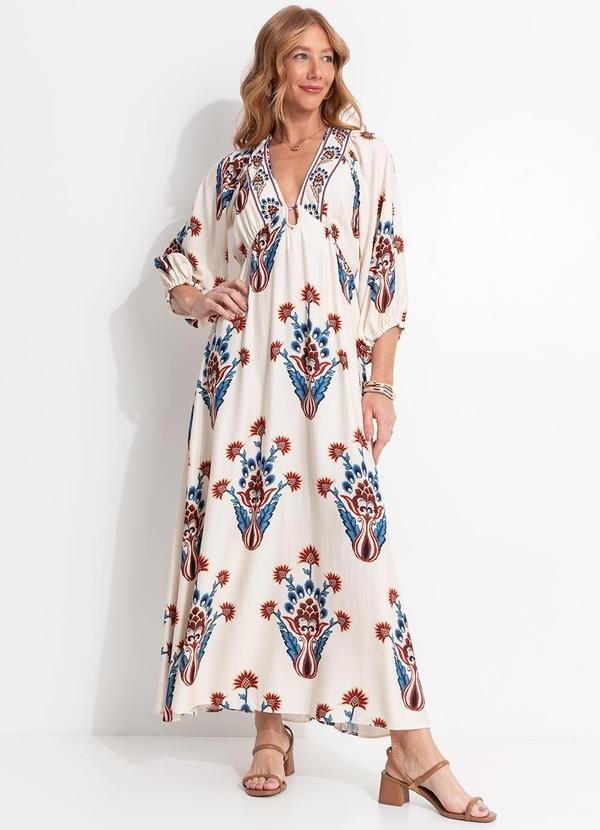 Vestido Longo Manga Indra Bege