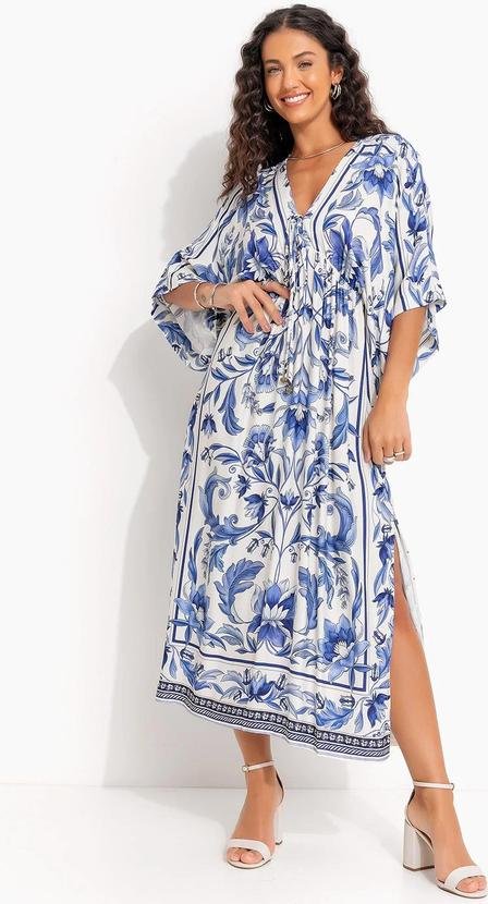 Vestido Longo Manga Natalia Azul