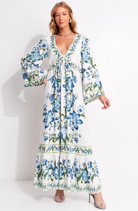 Vestido Longo Mangas Laura Off White