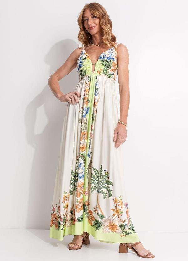 Vestido Longo Natureza Floral Bege