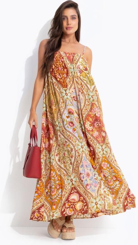 Vestido Longo Natureza Romântica Vermelho