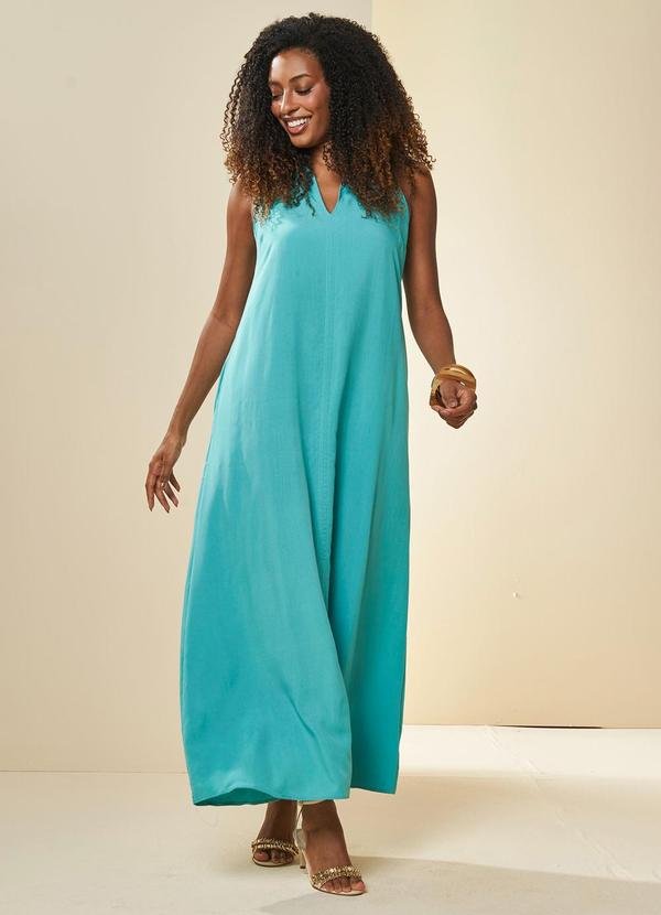 Vestido Longo Oliva em Viscose Azul