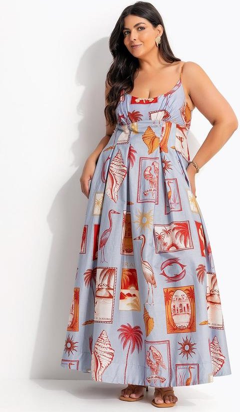 Vestido Longo Selo Tropical Azul