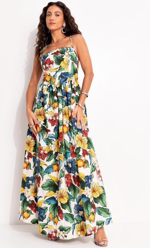 Vestido Longo Tropicalzinho Bege