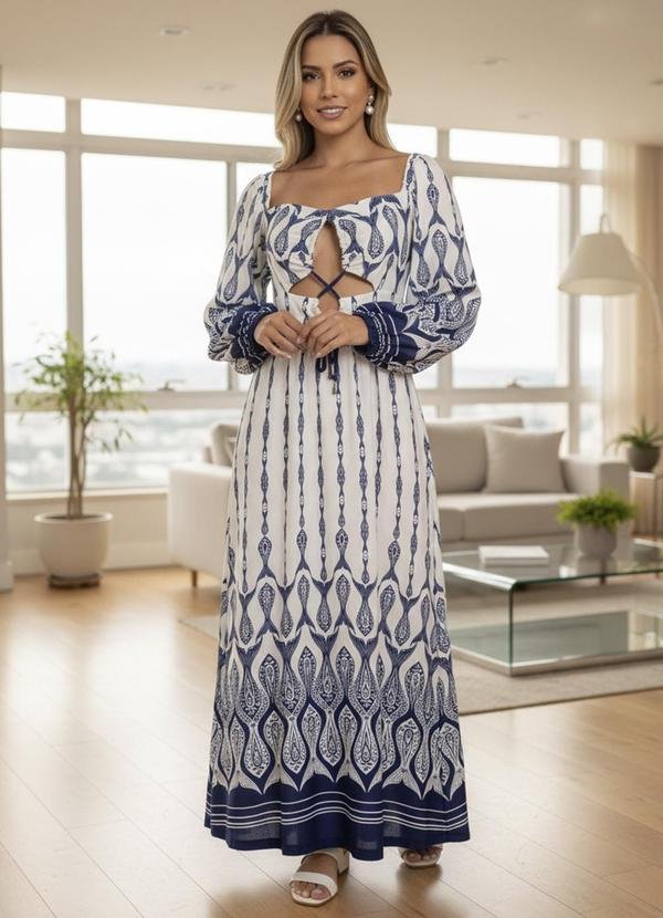 Vestido Manga Peixe Correnteza Azul