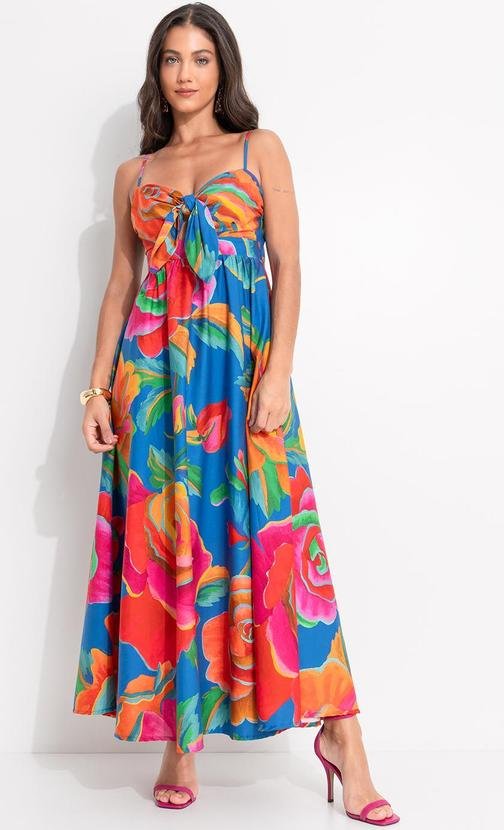 Vestido Marias Rosas Pintadas Azul