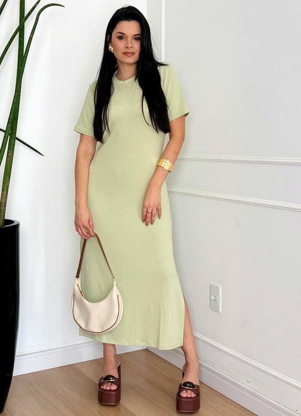 Vestido Midi Malha com Fenda Lateral Verde