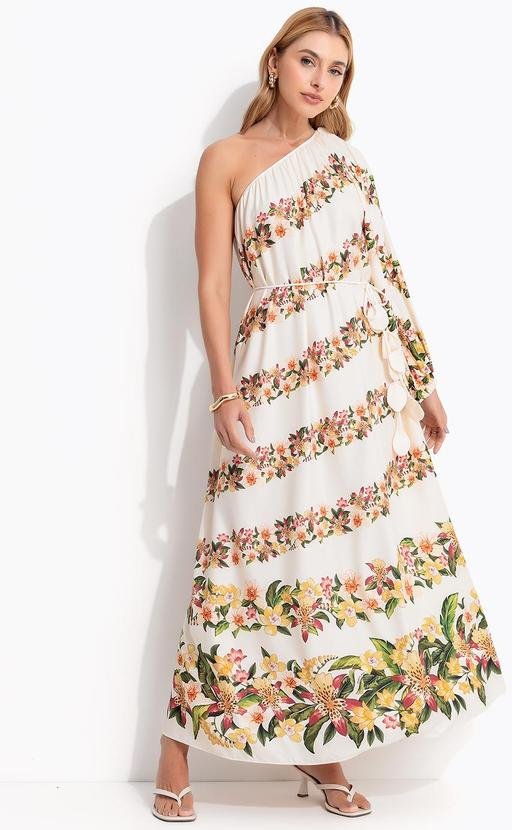 Vestido Ombro Só Floral Mali Bege