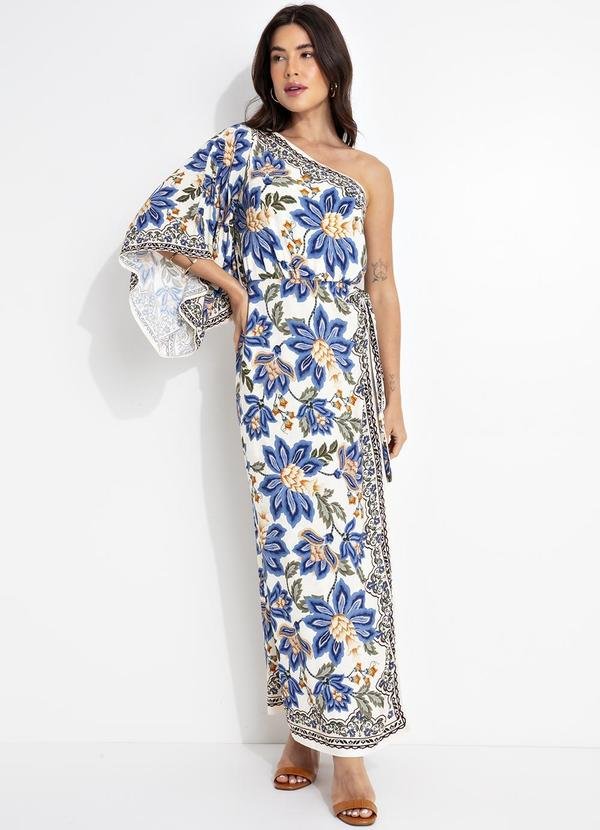 Vestido Ombro Só Jardim Chintz Lenço Bege
