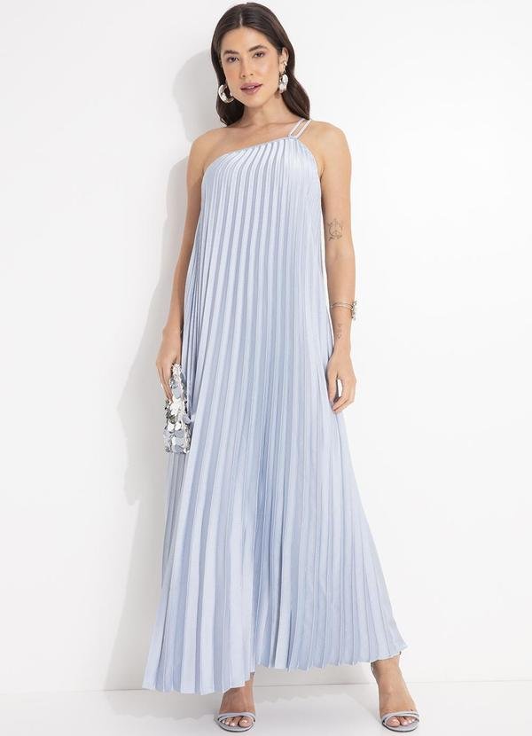 Vestido Plissado Longo Azul