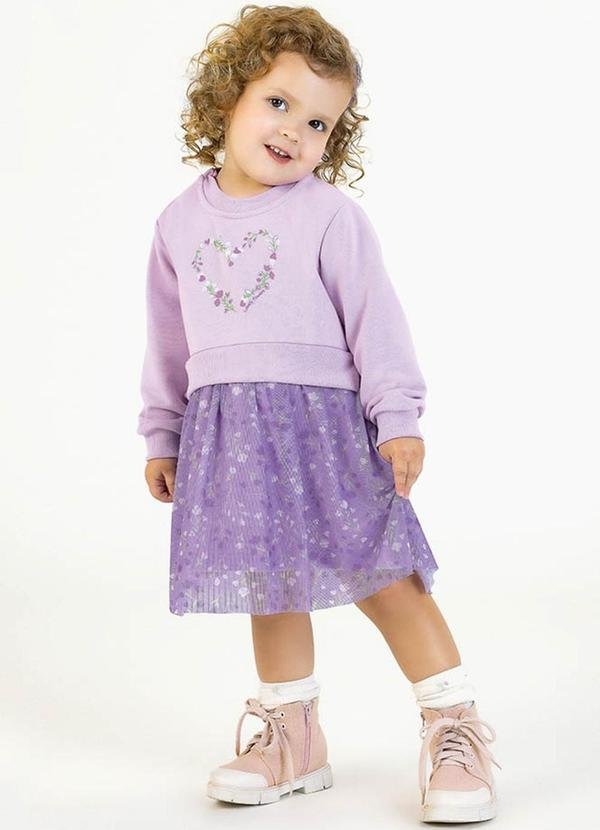 Imagem principal Vestido em Moletinho e Tule Sublimado Roxo Soft Bonni Soft Bonni