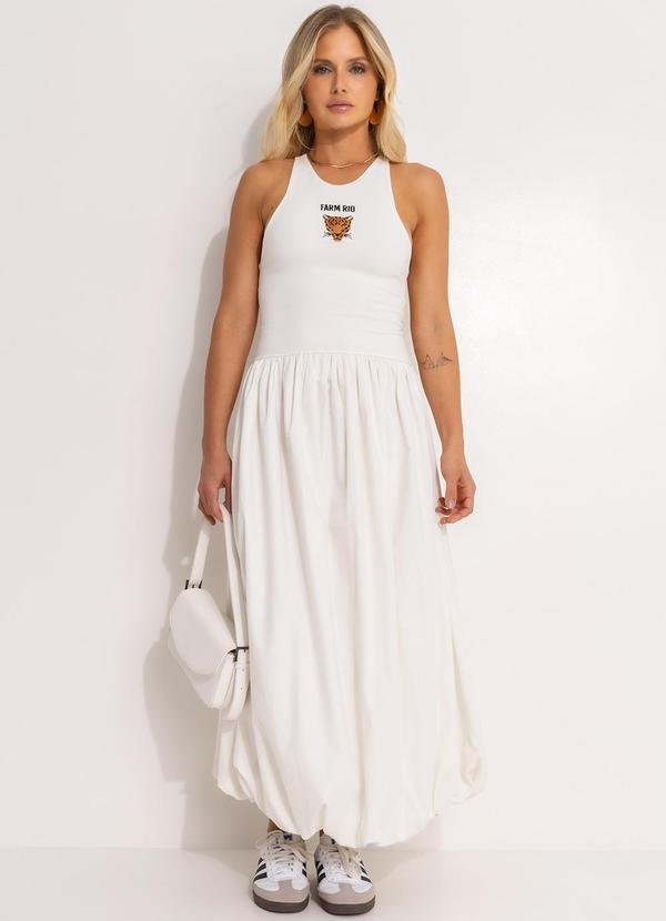Vestido Balonê Bordado Banana Off White