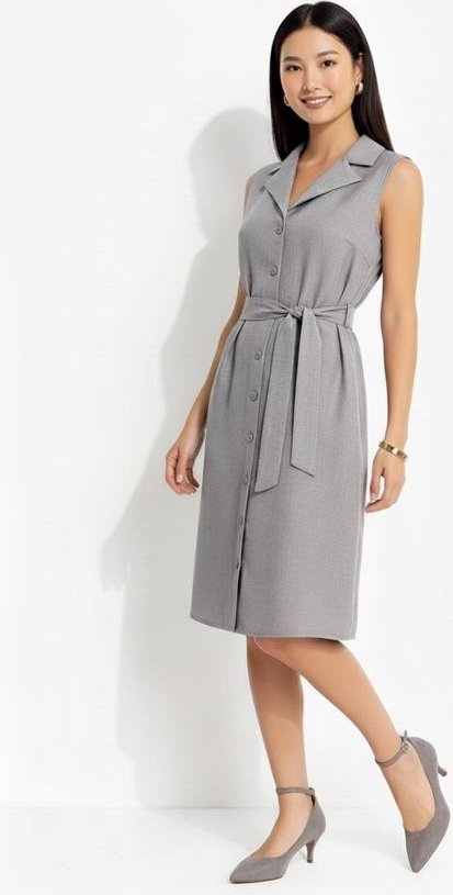 Imagem principal Vestido Cinza em com Aspecto de Linho Quintess Quintess