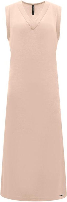 Vestido com Decote em V Midi Chá Tricô Bege