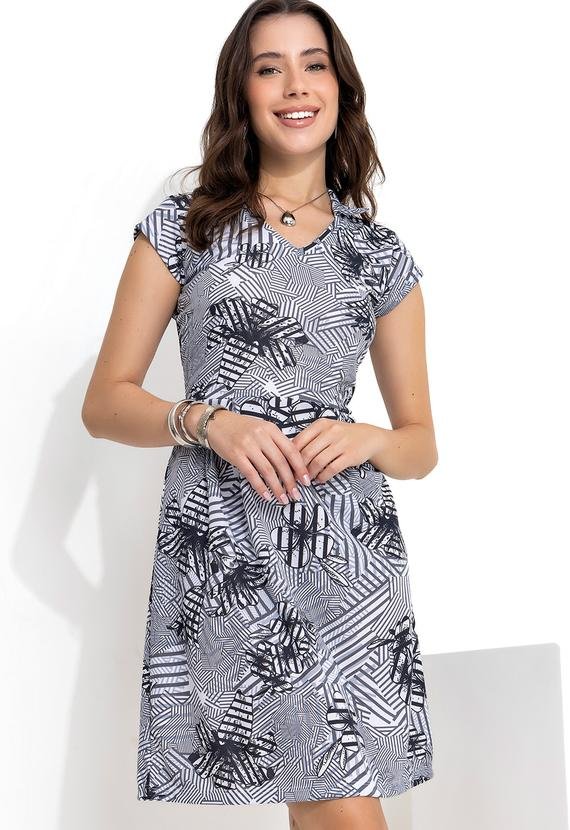 Vestido com Gola Estampado