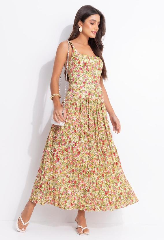 Vestido Cropped Flor de Fruta Bege