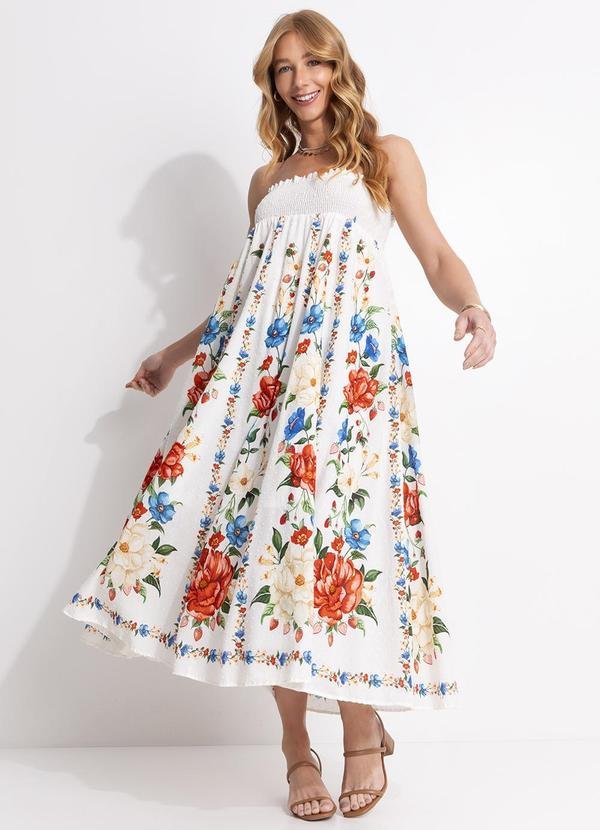 Vestido Cropped Floral Mariana Off White