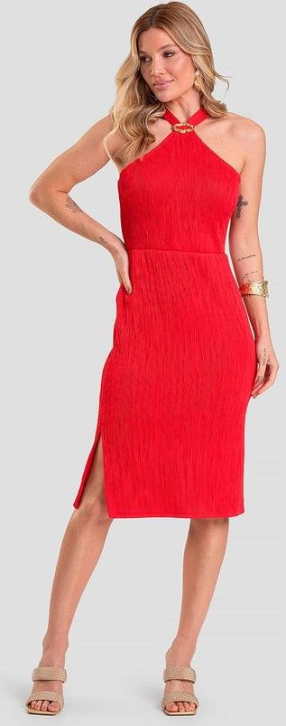 Vestido Curto Texturizado Fluído Vermelho