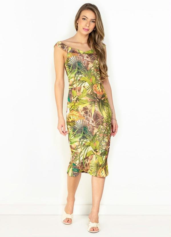 Vestido Étnica com Decote Ombro a Ombro