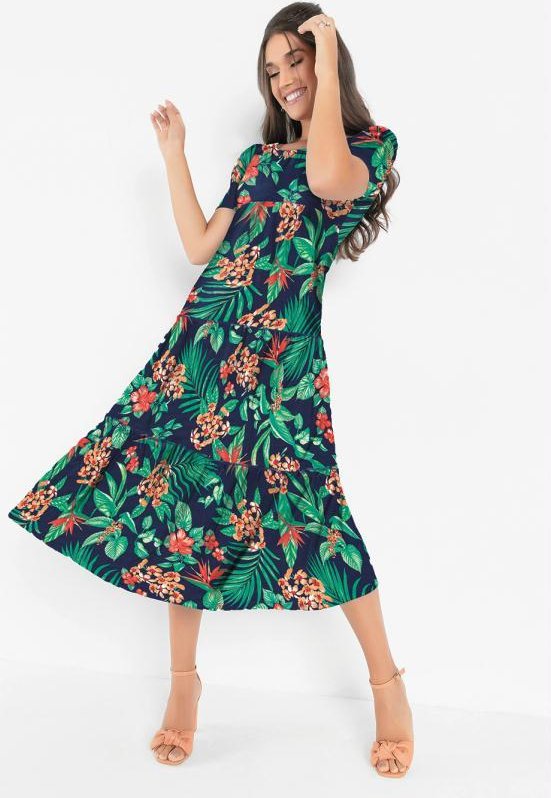 Imagem principal Vestido Floral Marinho com Recorte em Camadas Moda Pop Moda Pop