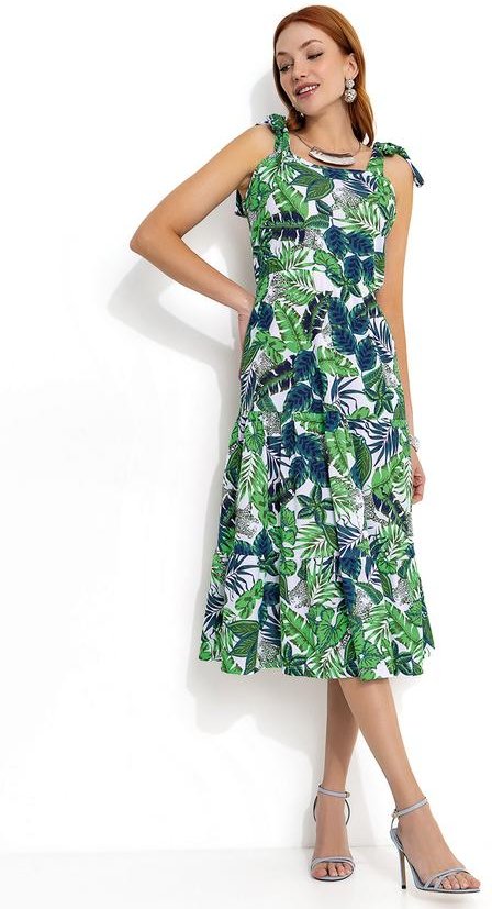 Vestido Folhas Verde com Alças para Amarrar