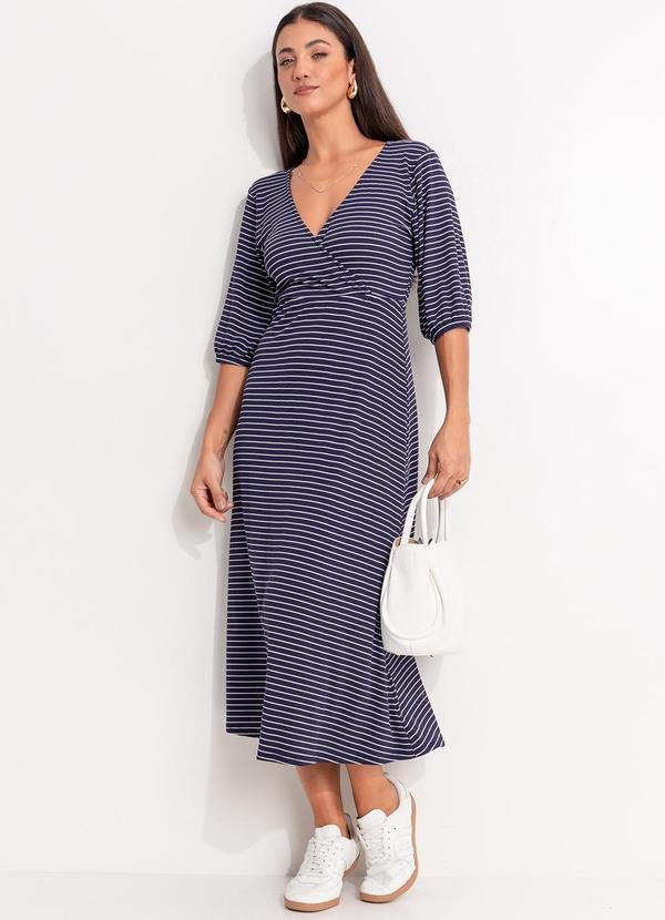 Imagem principal Vestido Listrado Marinho e Branco em Canelado Quintess Quintess