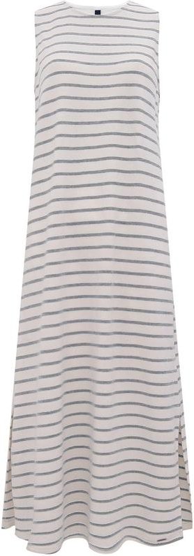 Vestido Listrado Midi com Fendas Sarjada Mescla