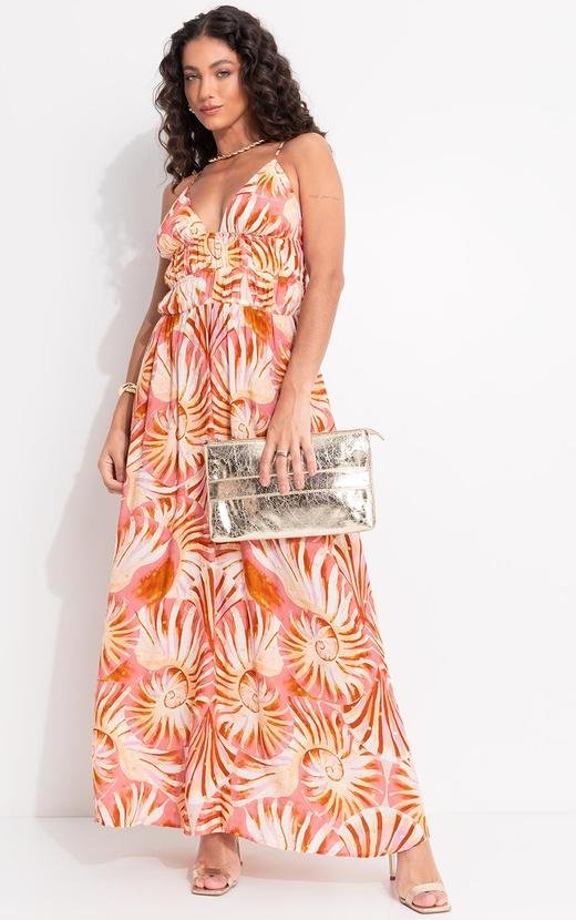 Vestido Longo Alça Mar de Concha Bege