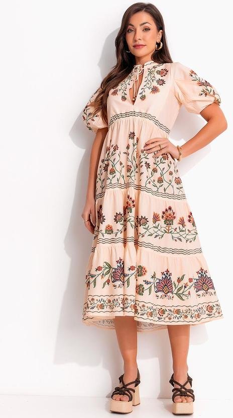 Vestido Marias Jardim Maravilhoso Bege