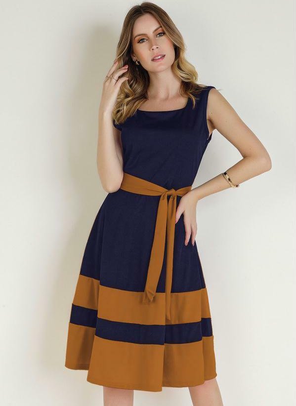 Imagem principal Vestido Marinho/Caramelo Faixa Rosalie Rosalie