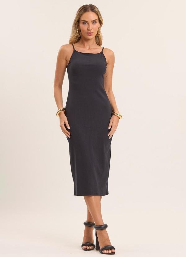 Vestido Midi Boho Canelado Preto