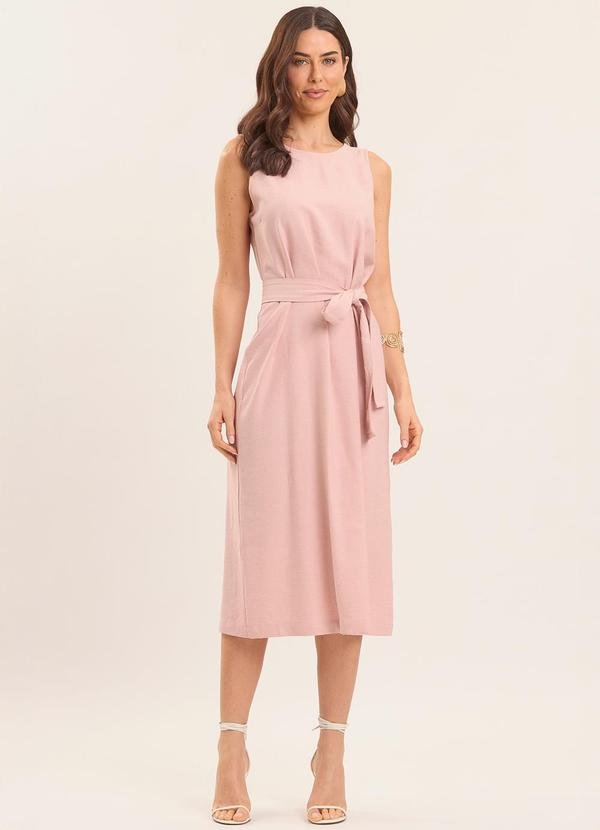 Vestido Midi Brisa em Linho Rosa