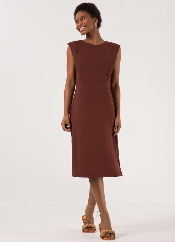Vestido Midi Chá com Fendas Laterais Marrom