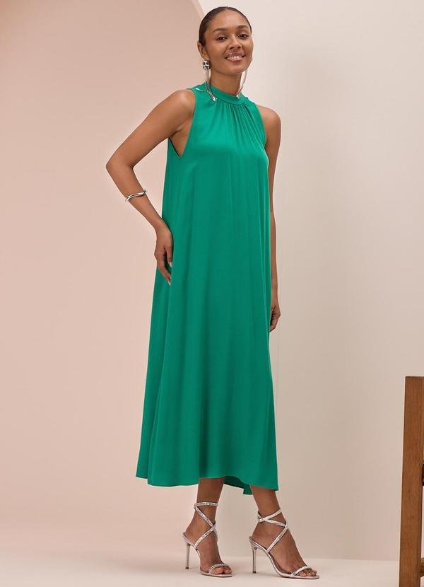 Vestido Midi Chá com Gola em Viscose Verde