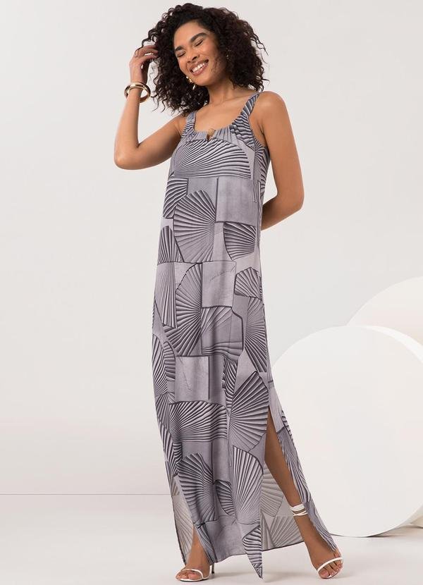 Vestido Midi com Fendas Laterais Cinza