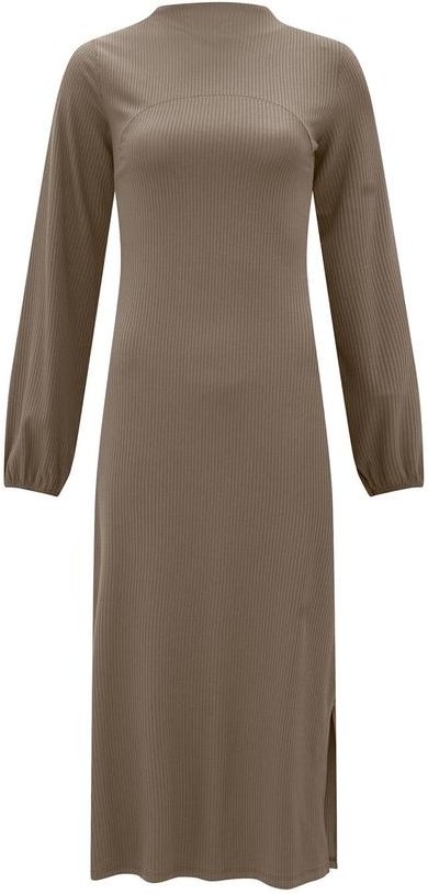 Vestido Midi com Fendas Laterais em Malha Marrom