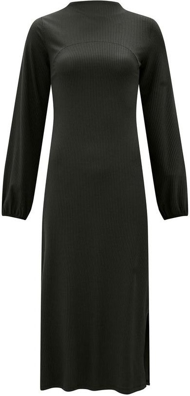 Vestido Midi com Fendas Laterais em Malha Preto