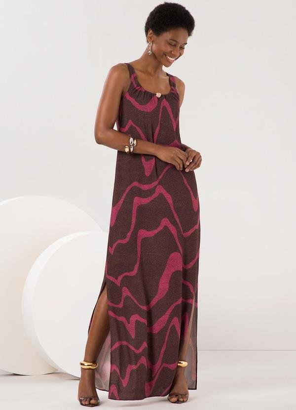 Vestido Midi com Fendas Laterais Marrom