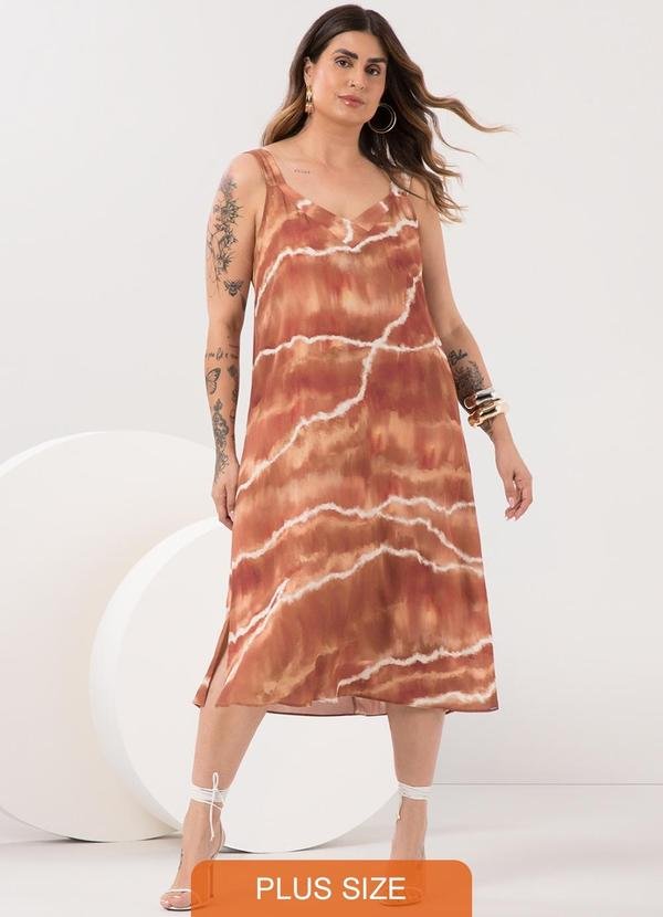 Vestido Midi de Alças com Decote em V Bege