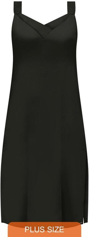 Vestido Midi de Alças com Decote em V Preto