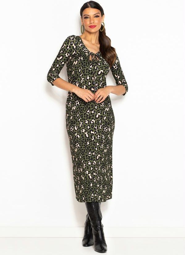 Imagem principal Vestido Midi de Malha Canelada Natureza Matcha Oncinhas Verde Militar Maria Filó Maria Filó