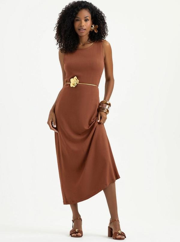 Vestido Midi em Viscose Marrom