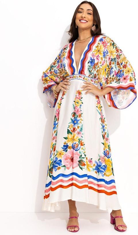 Vestido Midi Lenço Floraline Off White